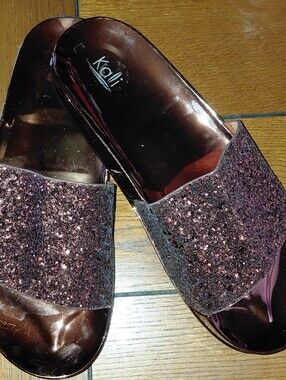 KALI rose gold metallic slide sandals, sz 10, NWOT